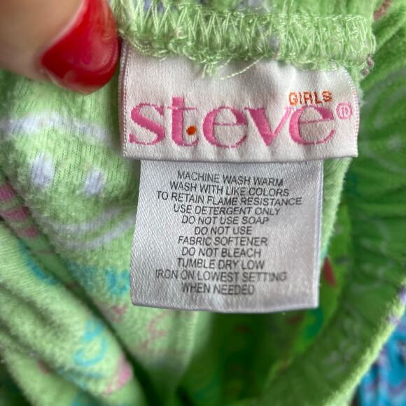 St. Eve Girls Pajama Pants Size Large 10 12 Green Peace Love Hope Pink Blue - Picture 6 of 7